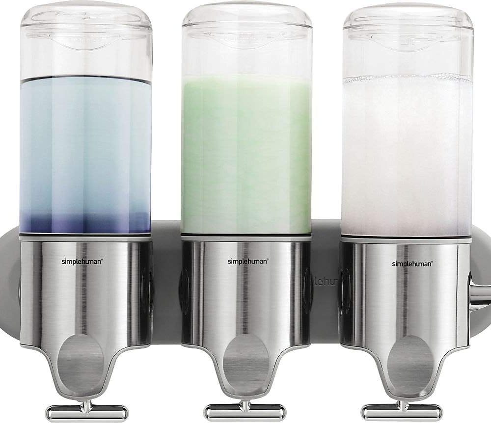 simplehuman Triple Wall Mount Shower Pump, 3 x 15 fl. oz. Shampoo and Soap Dispensers, Stainless Steel