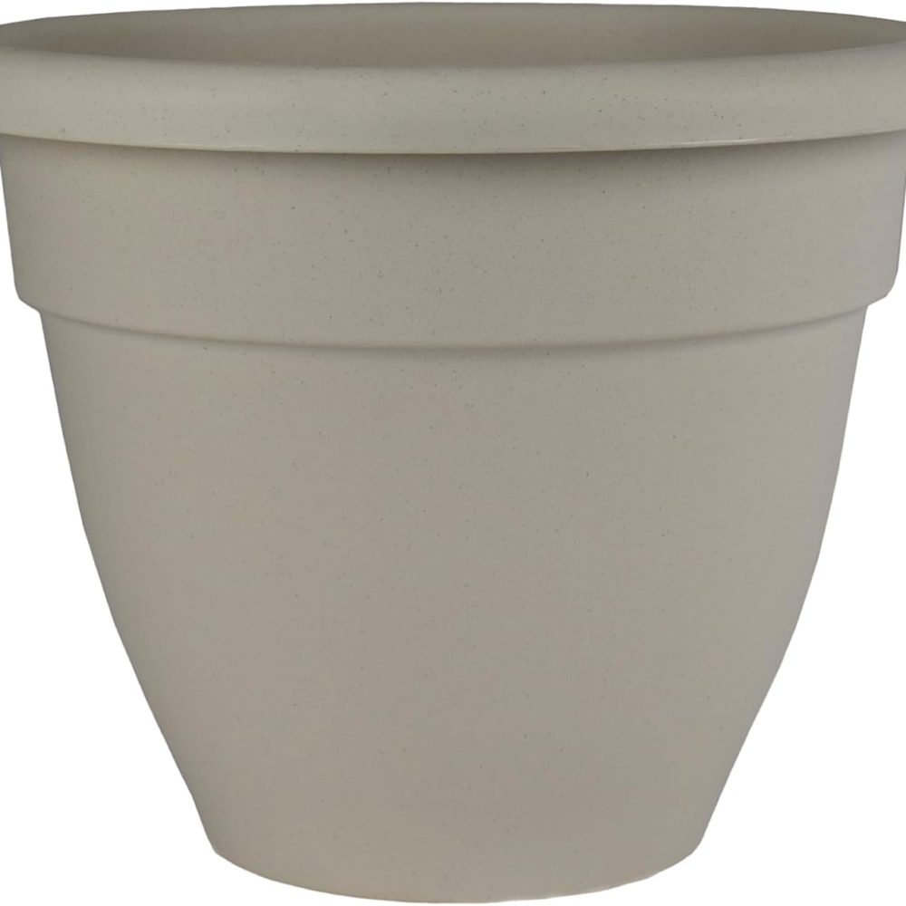 The HC Companies Caribbean Planter Pot - Outdoor & Indoor Plant Pot with Drainage Hole & Plug - Rolled Rim Plastic Pots for Plants & Flowers - Decorative Plant Pot (16" Cottage Stone, Pack of 1)